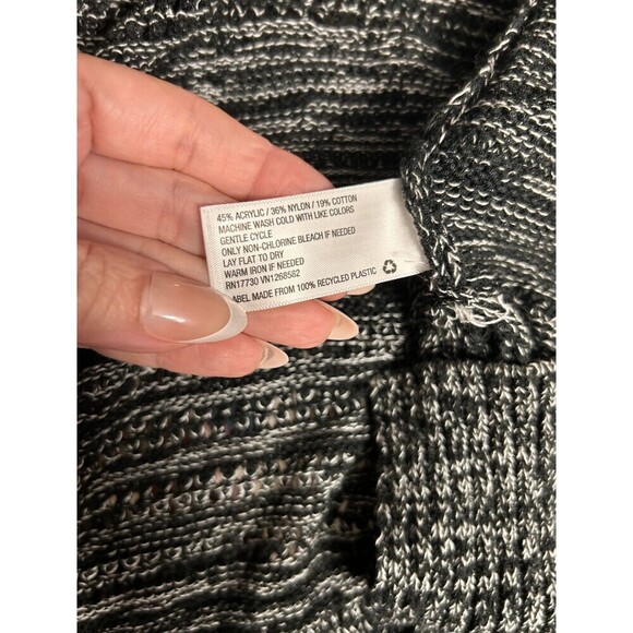 Knox Rose L Black White Fringe Cardigan Boho Open Front Chunky Knit Sweater Coat - Picture 11 of 11